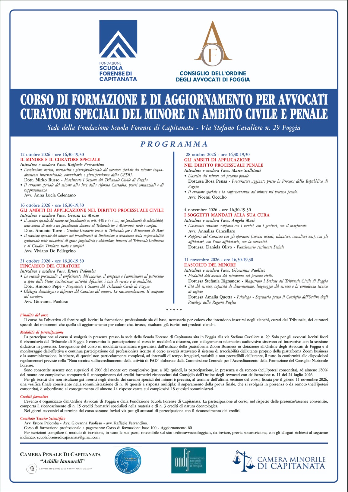 Corso curatori speciali del minore